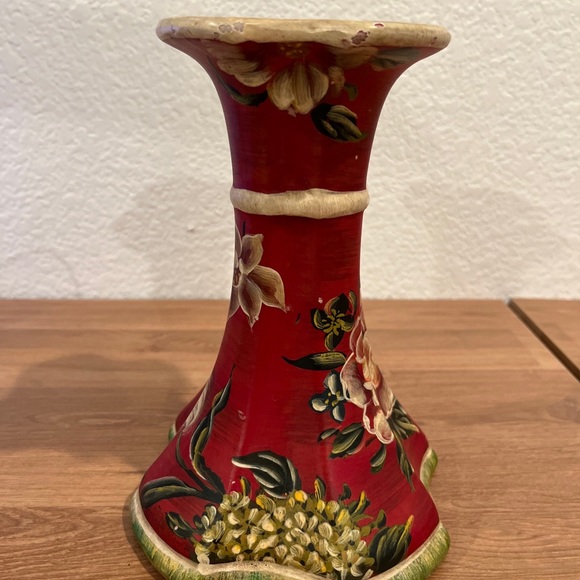Vintage hand-painted flower porcelain candle holder 7.8" Tall,made In CHINA - Picture 1 of 9